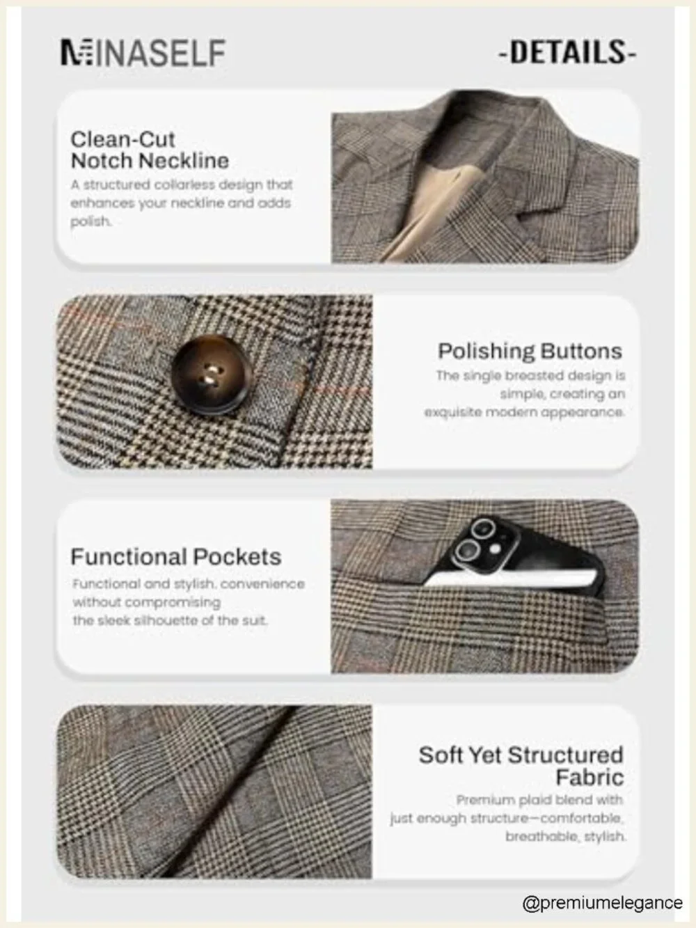 Women's Plaid Oversize Blazer Long Sleeve Business Casual Lightweight